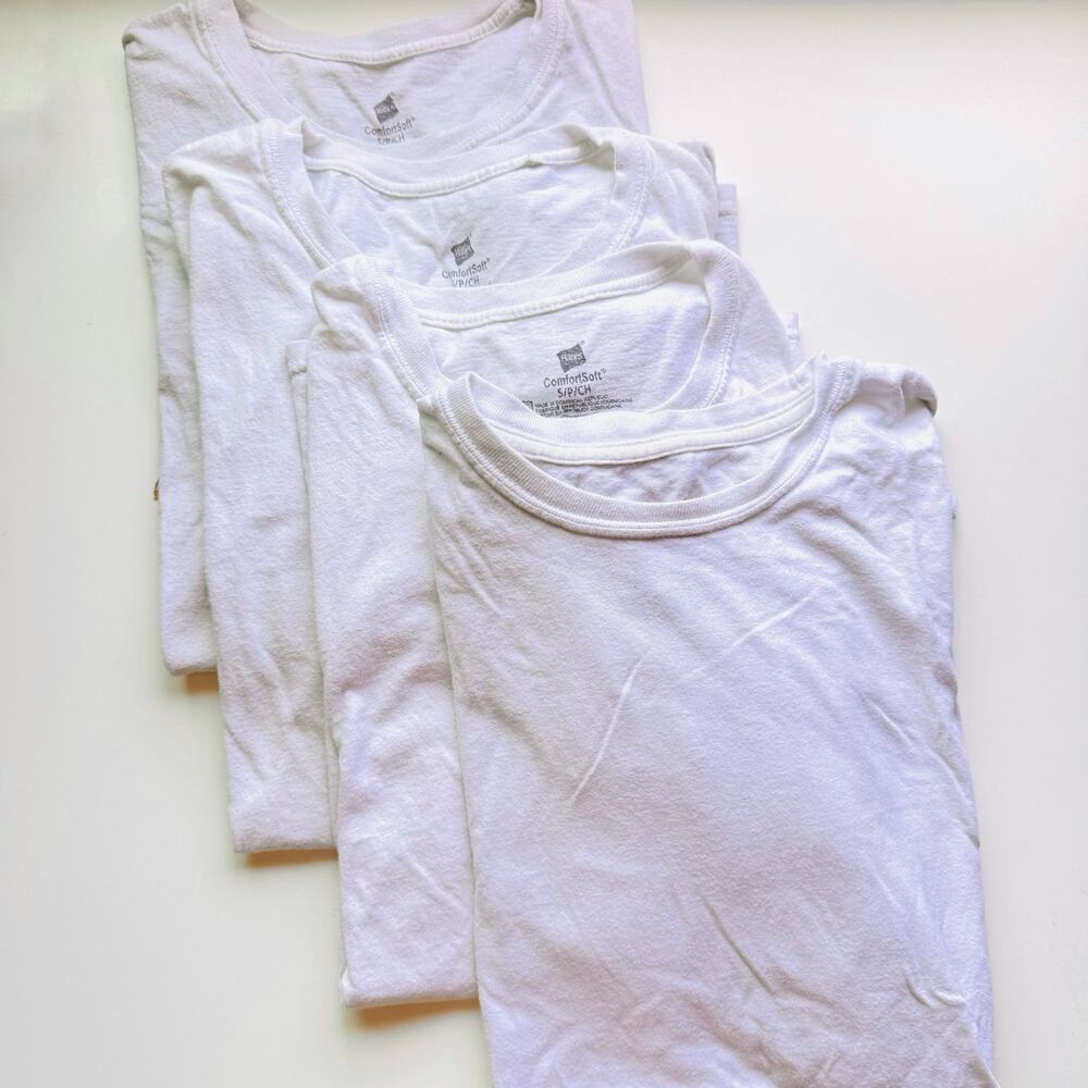 HANES MENS Comfort Soft White Classic Cotton Crew Short Sleeve Tee Shirt Top S